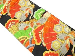 アンティーク　桧扇に鶴・花模様織り出し袋帯（材料）